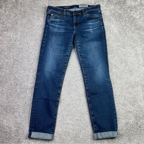 Ag Adriano Goldschmied Jeans Women's 27 Blue Skinny Low Rise Dark Denim Roll Up - Picture 1 of 13